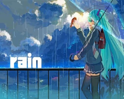 Anime Bird And Girl With Rain Paint By Numbers