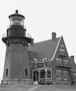 Black And White Block Island Lighthouse Paint By Numbers