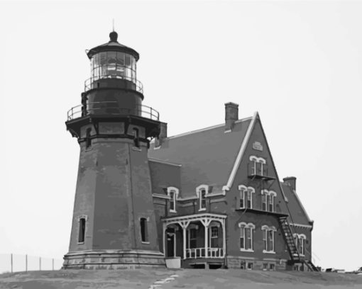 Black And White Block Island Lighthouse Paint By Numbers