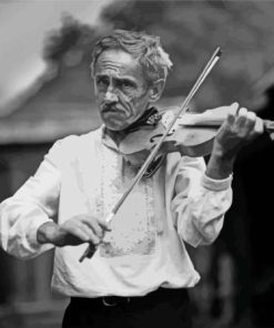 Black And White Old Man Posing Violin Paint By Numbers