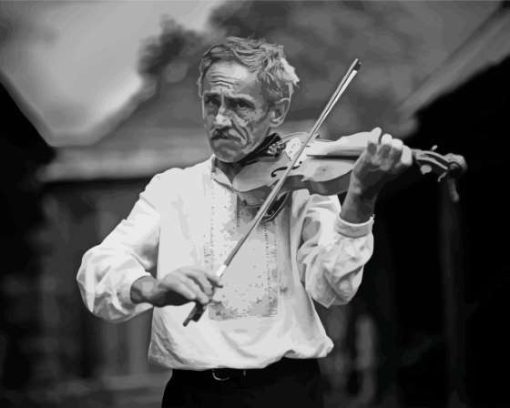 Black And White Old Man Posing Violin Paint By Numbers