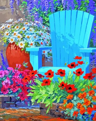 Blue Chair With Flowers Senkarik Paint By Numbers