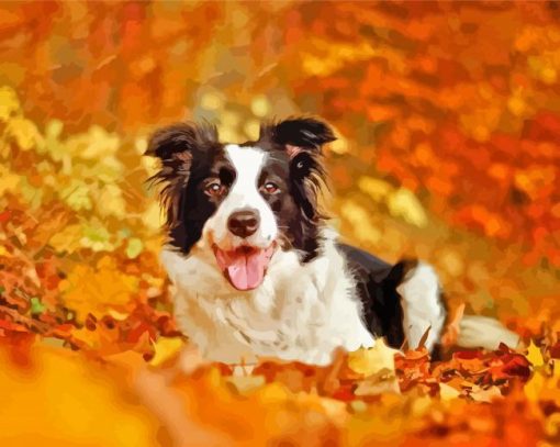 Border Collie In Leaves Paint By Numbers