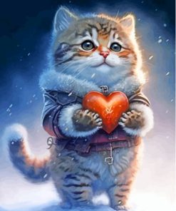 Cat Holding Heart Paint By Numbers