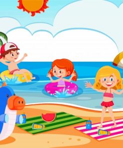 Children At The Beach On Summer Holiday Paint By Numbers