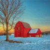 Cool Red Barn In Winter Paint By Numbers