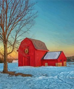 Cool Red Barn In Winter Paint By Numbers