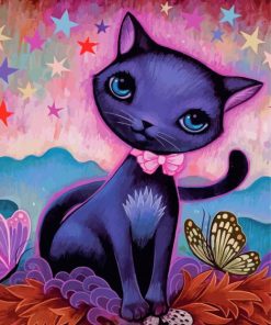 Black Kitten And Butterfly Paint By Numbers