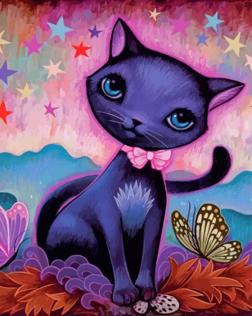 Black Kitten And Butterfly Paint By Numbers