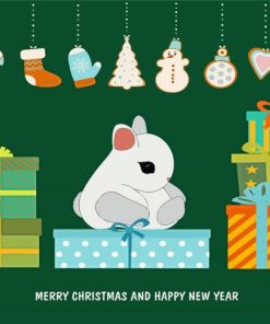 Christmas Bunny with Gifts Illustration Paint By Numbers