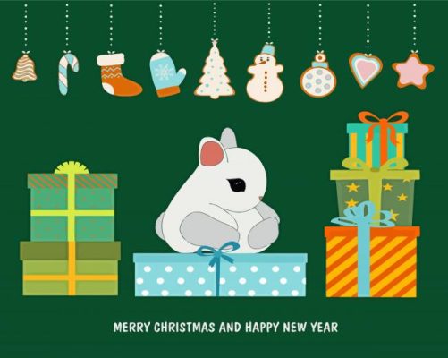 Christmas Bunny with Gifts Illustration Paint By Numbers