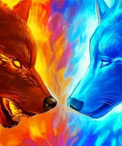 Fire Ice Wolves Paint By Numbers