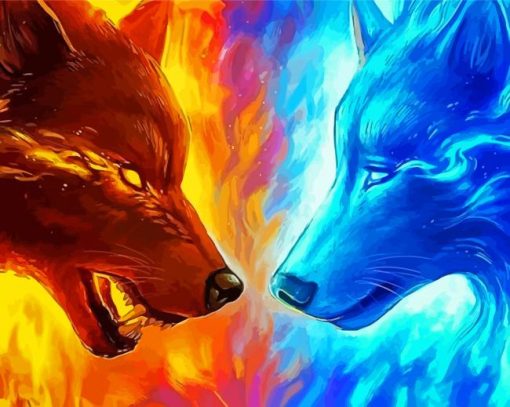 Fire Ice Wolves Paint By Numbers