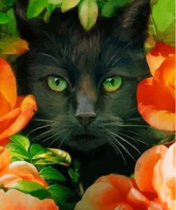 Floral Black Cat Paint By Numbers