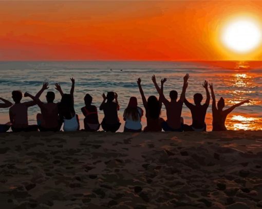 Friends At The Beach Silhouette Paint By Numbers