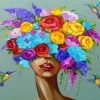 Lady With Colorful Flower Hair Paint By Numbers