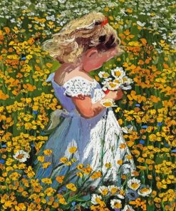 Little Girl And Daisies Paint By Numbers