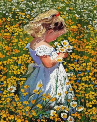 Little Girl And Daisies Paint By Numbers