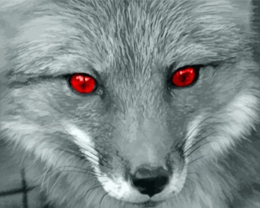 Monochrome Fox With Red Eyes Paint By Numbers