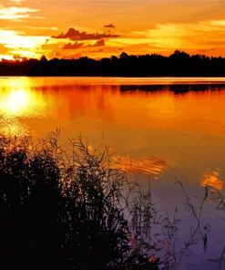 Red Sunset By The Lake Paint By Numbers