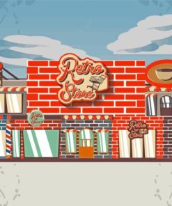 Retro Store Building Illustration Paint By Numbers