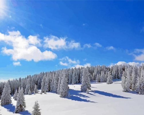 Sun Over The Snowy Forest Paint By Numbers