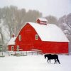 Winter Red Barn Horse Paint By Numbers