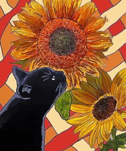 Black Cat And Sunflowers Paint By Numbers