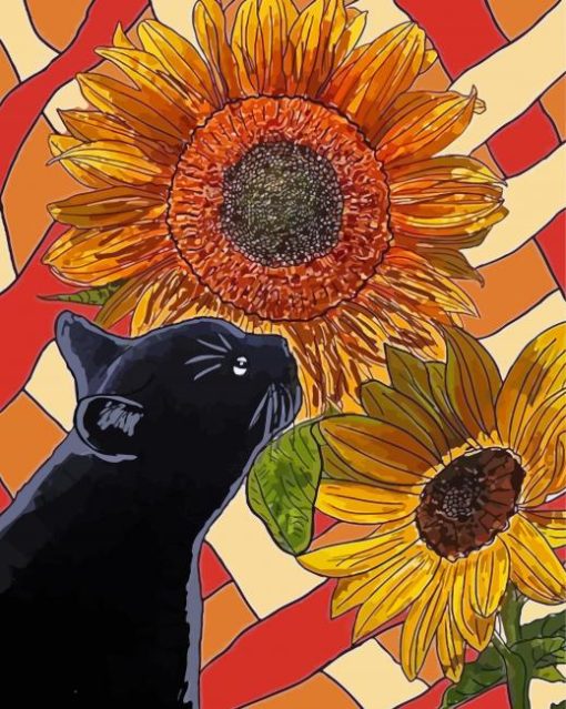 Black Cat And Sunflowers Paint By Numbers