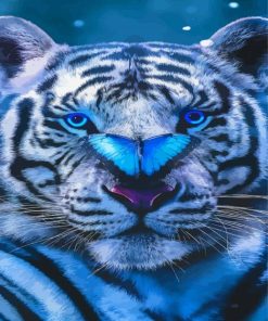 Blue Eyes Tiger With Blue Butterfly Paint By Numbers