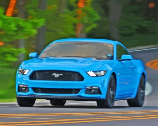 Blue Mustang On The Road Paint By Numbers