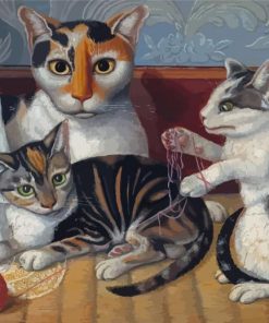 Cat And Kittens With Yarn Paint By Numbers