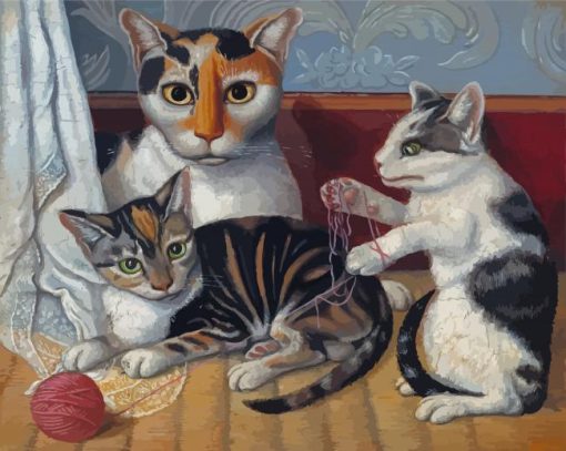 Cat And Kittens With Yarn Paint By Numbers