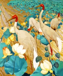 Lotus Cranes Birds Paint By Numbers