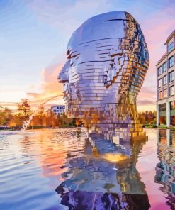 Metalmorphosis Sculpture With Sunset Reflection Paint By Numbers