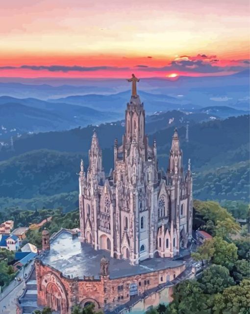 Mount Tibidabo At Sunset Paint By Numbers