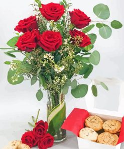 Red Roses With Valentine Cookies Paint By Numbers