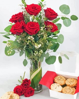 Red Roses With Valentine Cookies Paint By Numbers