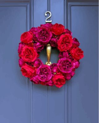 Red And Pink Door Roses Wreath Paint By Numbers