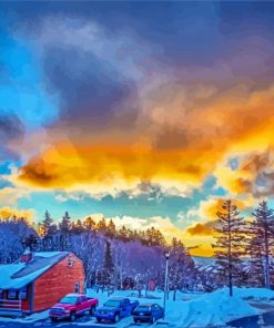 Snowshoe Village At Sunset Paint By Numbers