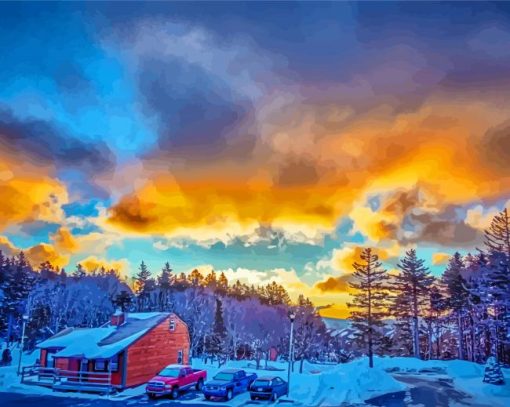 Snowshoe Village At Sunset Paint By Numbers