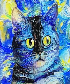 Starry Night Blue Abstract Cat Paint By Numbers