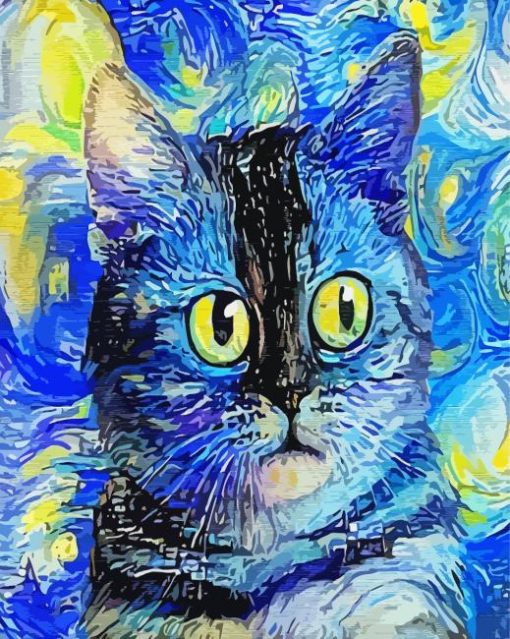 Starry Night Blue Abstract Cat Paint By Numbers