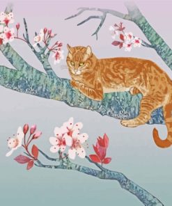 Tabby Cat in Cherry Tree Paint By Numbers