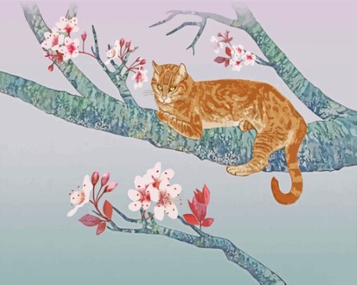 Tabby Cat in Cherry Tree Paint By Numbers