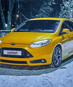 Yellow Ford Focus In The Snow Paint By Numbers