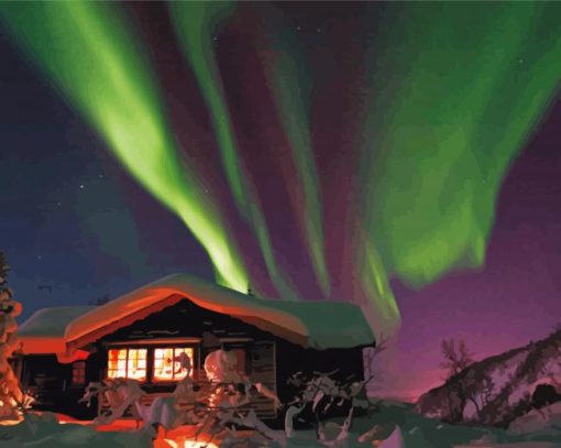 Aesthetic Norwegian Cabin In Snow Paint By Numbers