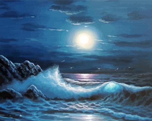 Aesthetic Ocean Waves At Night Paint By Numbers