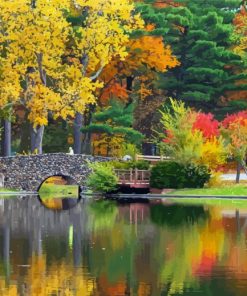 Autumn Central Park Water Reflection Paint By Numbers