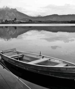 Black And White Rustic Boat On Lake Paint By Numbers